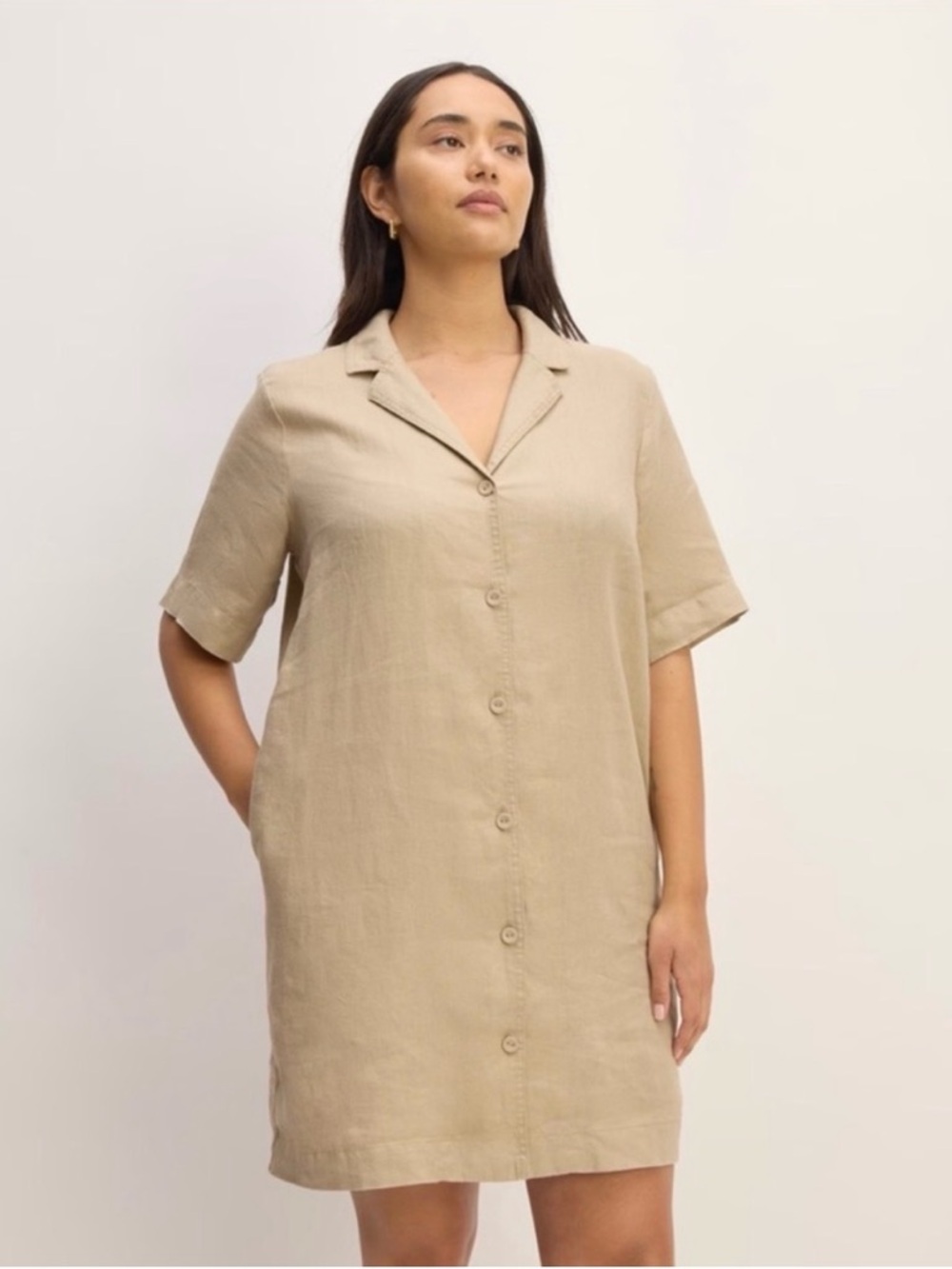 NWT Everlane The Linen Workwear Dress in Kaki Small